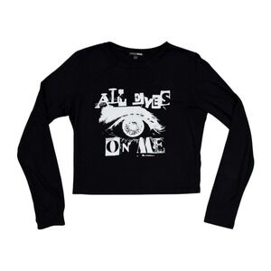 Fashion Nova All Eyes On Me Graphic Crop Top M Black Long Sleeve Grunge Egirl